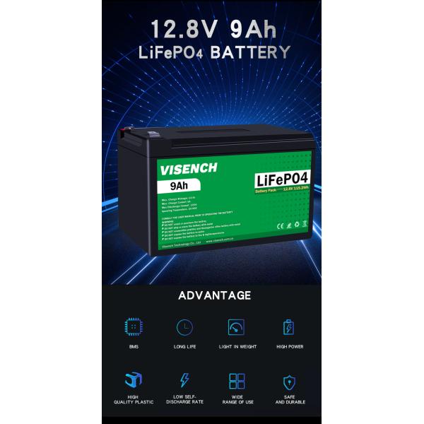 Visench Prismatic 12V 12.8V 9Ah Rechargeable Lithium Iron Phosphate Lifepo4 Battery