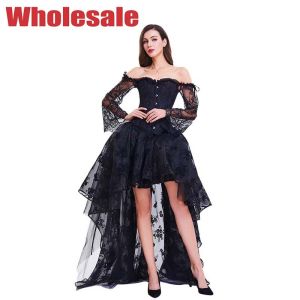 Buy cheap Steampunk 9 Steel Boned Black Lace Corset Dress S To 2XL Size product