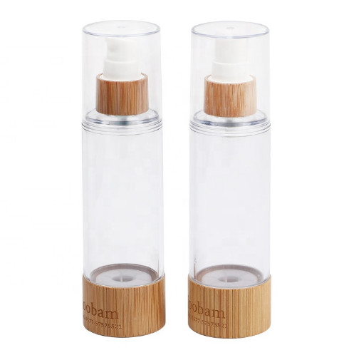 Quality Plastic Luxury Pump Bamboo Lotion Cosmetics Packaging Airless Bottle for sale