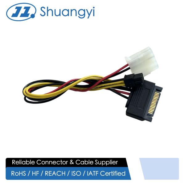 Quality SATA 15Pin Power Cable Connector Splitter to 4Pin Molex and 4Pin Floppy – Electrical Wire Harness for HDD / Fan / LED / Server for sale