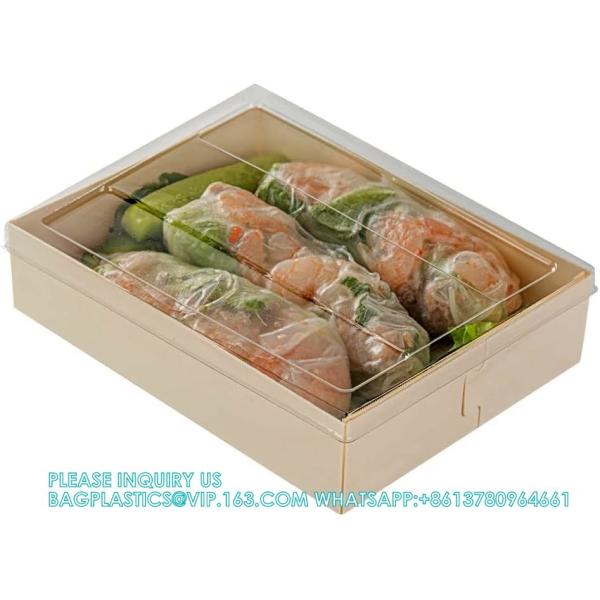 23 Oz Rectangle Short Straight Wooden Containers - Containers Sold Separately, Clear Plastic Lids