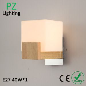 Buy cheap Natrual wood color Oak wood wall lamp E27 socket with white glass shade CE/ROHS product