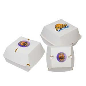 Buy cheap Low MOQ custom logo burger box eco-friendly and recyclable white cardboard fast food box from wholesalers