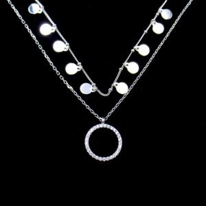 Zircon Luxury Plated 14K Gold Pendant Necklace with Round Shaped and Little Item