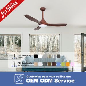 48in Plastic LED Ceiling Fan 220V 50HZ With Wood Grain Blades