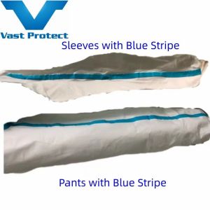 Buy cheap White with Blue Strip Disposable Micro Film Suit Without Ethylene Oxide Sterilization from wholesalers