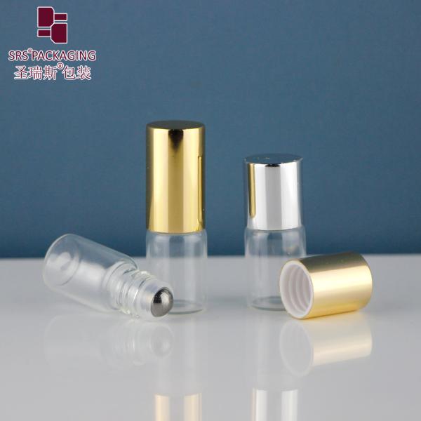 BLP-2ML No Leakage Mini Cute Empty Transparent Amber Color Glass Bottle With Steel Ball For Essential Oil Perfume