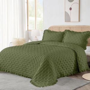 Buy cheap Ruffled Edge Quilted Embroidered Ultrasonic Summer Comforter 3-Piece Custom Bedspread Bedding Set from wholesalers