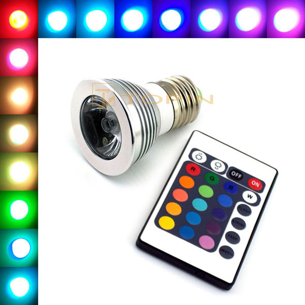 E27 3W Bulb Lamp Colorful 16 Color Changing RGB LED Light Bar AC85-265V + IR