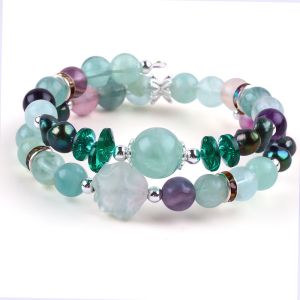 Buy cheap Custom DIY Fluorite Crystal With Fluorite Rose Flower Carving 8MM Round Bead Adjustable Bangle from wholesalers