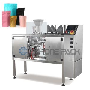 0.65Mpa Mini Pouch Packaging Machine , Multifunctional Premade Bag Packing