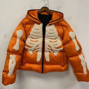 Buy cheap OEM Unisex Zip up Hoodie Custom Skeleton Chenille Embroidery Logo Puff Jacket Waterproof Windproof Bubble Full Zip up Jacket Men from wholesalers