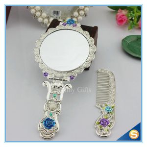 Buy cheap Circular Rose Design Classic Retro Makeup Mirrors One Side Ladies Handle Metal Cosmetic Mirrors from wholesalers