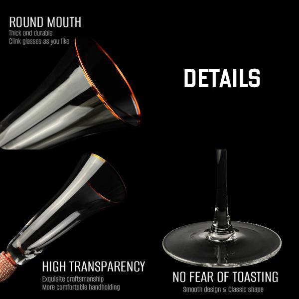 Custom 220ml Gold Rim Diamond Studded Champagne Glasses Flutes For Wedding Party