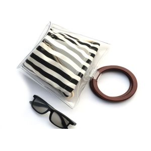 Buy cheap Canvas Round Shape Navy Blue Clutch Bag Stripe Pattern With Wood Handle 0.8 MM from wholesalers