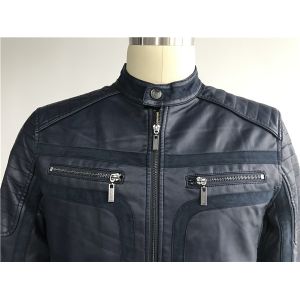 Buy cheap Navy Upstyled Mens PU Jacket , Faux Leather Biker Jacket With Suede Detail TW75530 from wholesalers
