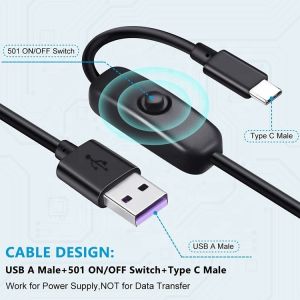 1m 5V 3A USB Type C Charger Power Cable with Switch ON OFF for Raspberry Pi
