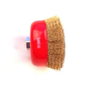 Buy cheap 6'' wire cup brush,coarse crimped brass coated wire 0.014'',with M14 by 2 threaded arbor from wholesalers