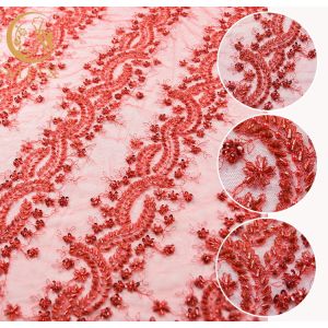 Buy cheap Beaded Red Embroidered Lace Handmade 91.44cm Length Water Soluble from wholesalers