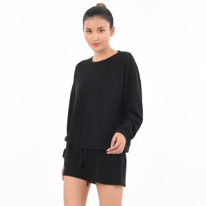Buttery Super Soft Womens Pajamas Long Sleeve Crewneck Sweatshirts And Shorts