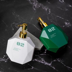 Buy cheap 300ml PETG White/Greem Irregular smooth with Golden pump for shampoo lotion bottle from wholesalers