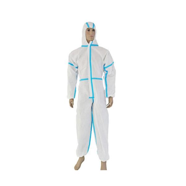 Quality CAT 3 TYPE 3456 non medical disposable microporous SFS protective coverall with blue tape stripe CE ISO13485 for sale