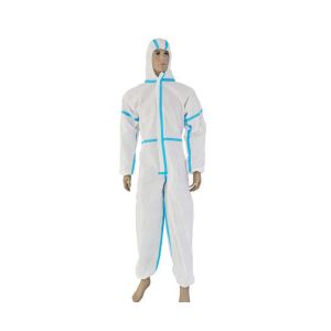 Buy cheap CAT 3 TYPE 3456 non medical disposable microporous SFS protective coverall with blue tape stripe CE ISO13485 from wholesalers