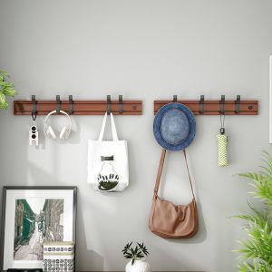 Coat Hat Hanger for Wall Organized and Storage with Movable Hooks Bamboo