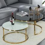Buy cheap Marble Glass Top Gold Round Coffee Table With Storage Strike Deisgn from wholesalers