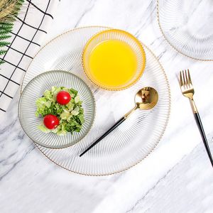 Household Transparent Vertical Stripe Glass Salad Bowls