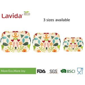 Buy cheap BSCI Audi Factory Bamboo Fiber Tray with side handles Bread Coffee Serving Tray Fruit Tray with food grade prints from wholesalers