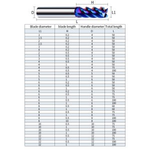 YINGBA Custom Cutting Tool Blue Nano Coating 4 Flutes Hrc65 Carbide Flat End