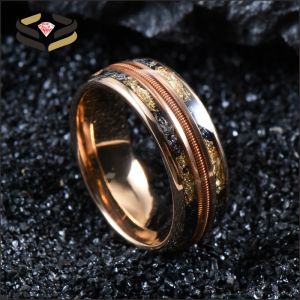 Buy cheap Men'S Tungsten Wedding Band Ring 8mm Rose Gold Plating with Triple Channel Guitar String Meteorite Gold Foil Inlay from wholesalers