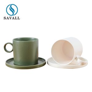 Buy cheap Scratch Resistant 200ml White Green Porcelain Coffee Mugs With Saucer from wholesalers