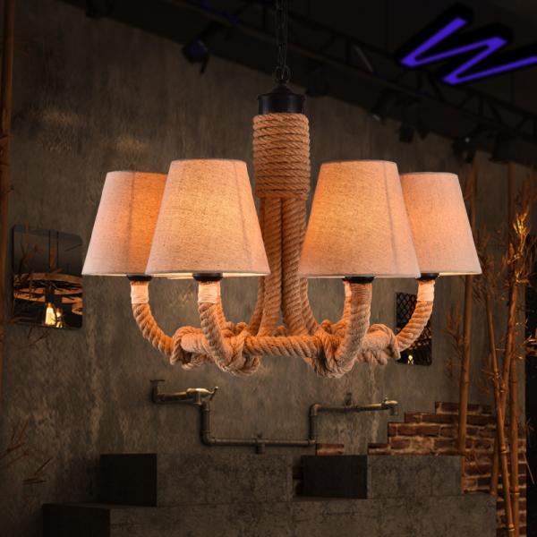Antique Rustic Lamp for Coffee Farmhouse house Dining Room Rope chandelier(WH-CI-143)