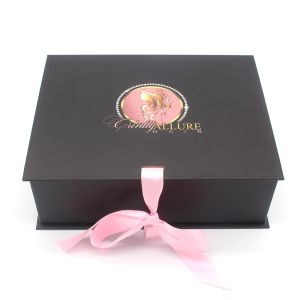 Buy cheap Custom Logo Printed Black Pink Magnetic Luxury Silk Satin Lined Packaging Gift Box With Lid And Ribbon from wholesalers