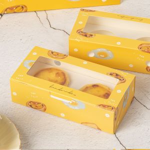 Customized Baking Egg Tart Packaging Box 4 Piece Disposable Paper Western Pastry