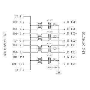 RV1-1100QP1A Vertical RJ45 Jack 10Position PCB Mounting for 1000Base-T Gigabit