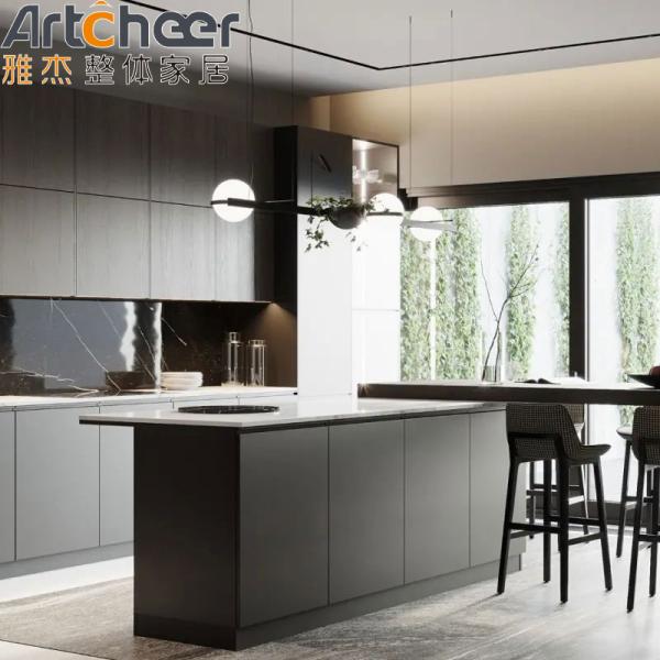 Custom Made Solid Wood Frame Kitchen Island with Lacquer Finish and Modern Dining Room