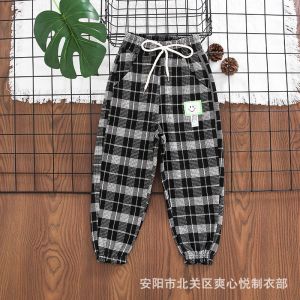 Buy cheap Full Length Casual Girls Grid Pattern Pants 42cm To 68cm from wholesalers
