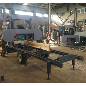 MJ1000D horizontal diesel log portable band sawmill for log with mobile trailer