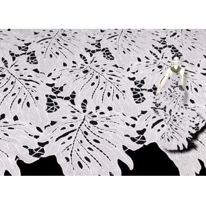 Buy cheap 125cm Poly Milk Polyester Lace Fabric Leaf Design / Guipure Embroidered Fabric For Dresses from wholesalers
