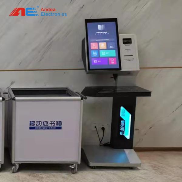 Quality Custom 23.6 Inch Automatic UHF Smart Self Service RFID Library Book Borrow And Return Terminal With Card Scanner for sale