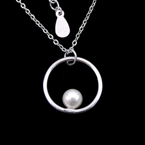 Circular Shape Silver Pearl Necklace Real 925 Silver Customized Natural Pearl