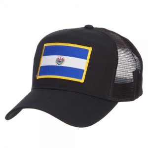 Buy cheap El Salvador Flag Patched Embroidered Mesh Hats , Black Polyester Trucker Hat from wholesalers