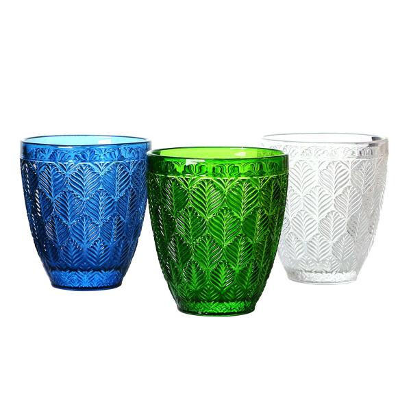 280ml Round Dark Green Colored Whisky Glasses With Leaf Pattern, Solid Colored