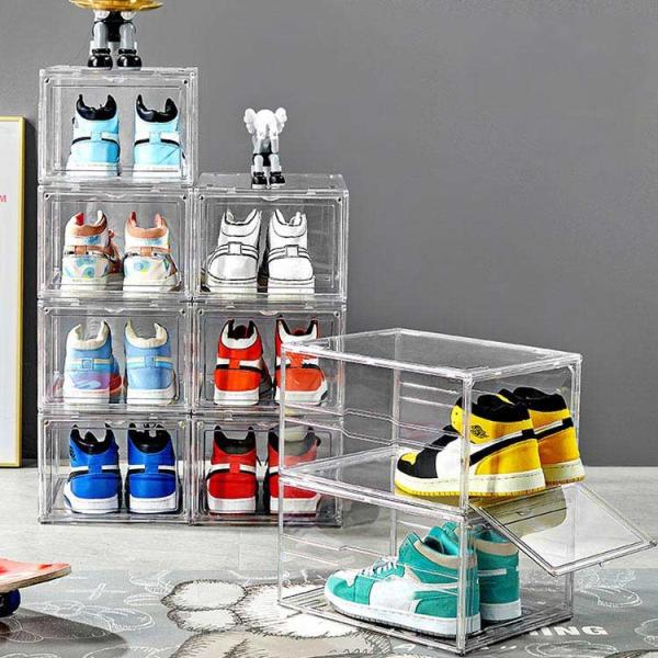Quality Magnetic Plastic Acrylic Shoe Boxes Stackable Transparent for sale