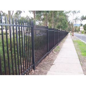 Buy cheap 2100mm Height X 2450mm Width Square Flat Picket HERCULES Steel Fence 25mm Upright X Spacing 125mm Rail 40mm Stain Powder from wholesalers