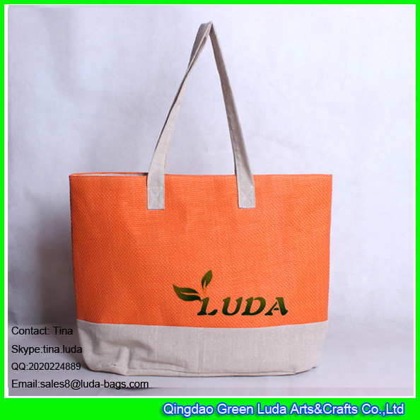 Buy cheap LUDA cotton fabric and paper straw mixed make straw tote bag for women from wholesalers
