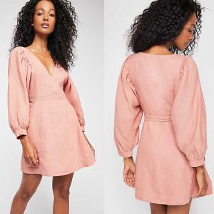 Buy cheap 2018 Fall V Neckline With Button Front And Puff Sleeve Mini Women Dress Cheap from wholesalers
